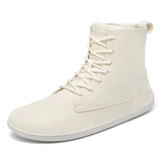 Botines barefoot mujer Saguaro Ambition II beige con forro térmico y suela plana.