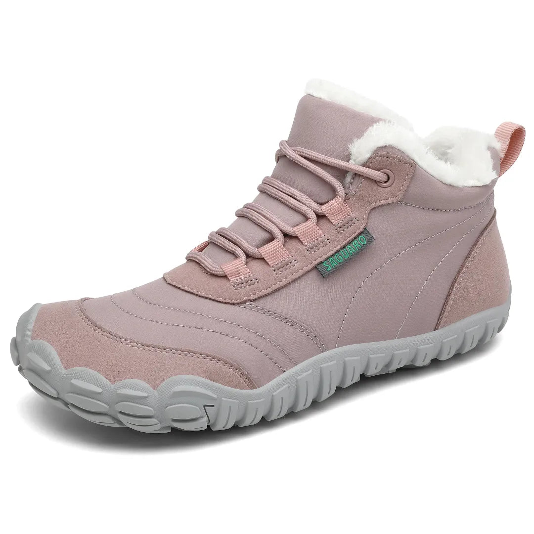 Botines barefoot mujer rosa fucsia con forro térmico y suela antideslizante.