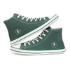Vista lateral de dos zapatillas barefoot verdes de lona con cordones blancos.
