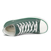 Vista superior de zapatilla barefoot mujer verde mostrando amplio espacio para los dedos.