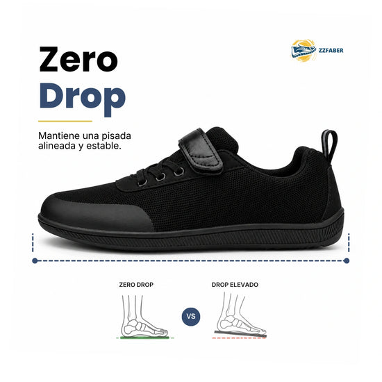 ZZFaber Kids Play I negro zero drop — zapatilla barefoot infantil negra suela plana Chile