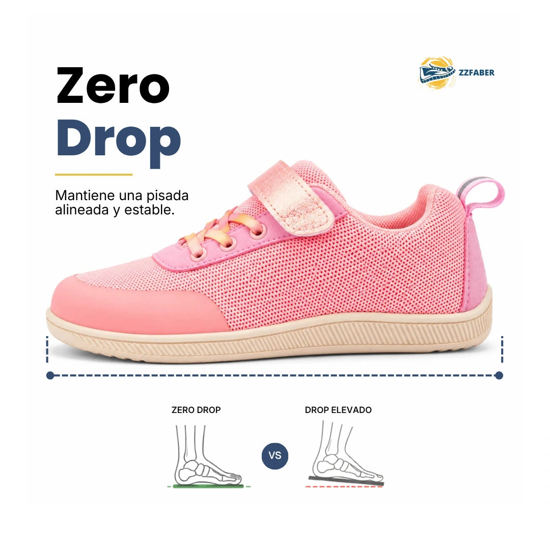 ZZFaber Kids Play I rosa zero drop — zapatilla barefoot infantil rosa suela plana Chile