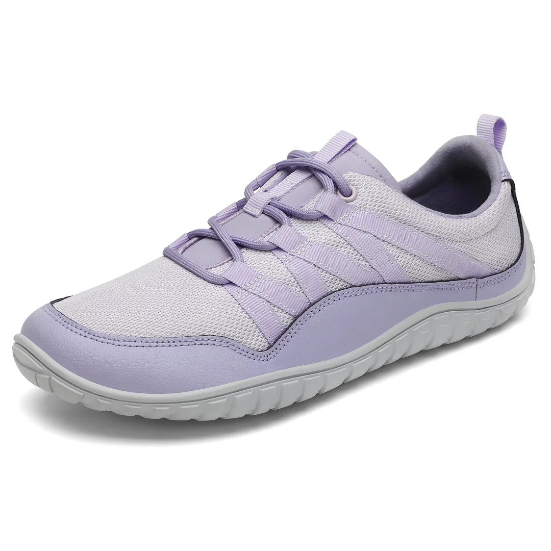 Zapatillas barefoot mujer Saguaro Forestep II color púrpura con suela plana flexible.