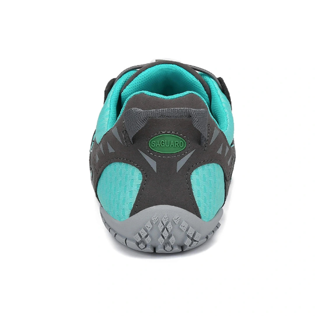 Saguaro Vitality IV turquesa vista trasera mostrando talón reforzado y estable.
