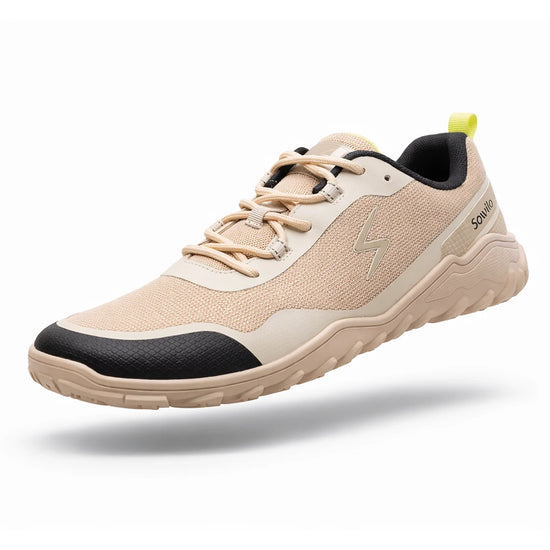 Zapatillas de trail barefoot beige Sowilo Algiz, modelo ligero y transpirable ideal para climas cálidos en Chile.
