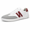 Zapatilla minimalista ZZfaber Niza I blanco con vinotinto vista diagonal.