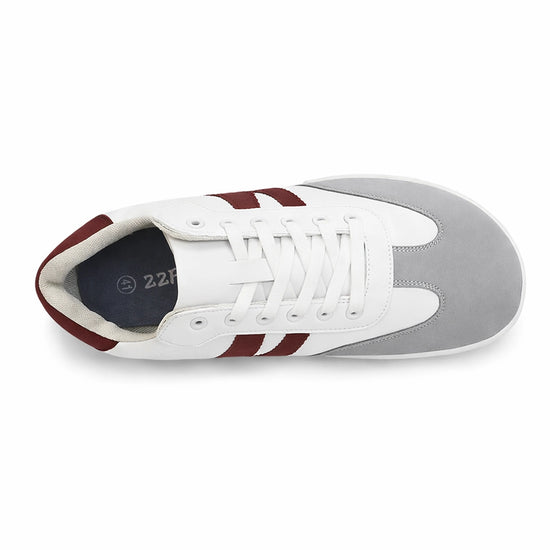 Zapatilla barefoot ZZfaber Niza I blanco con vinotinto vista desde arriba.