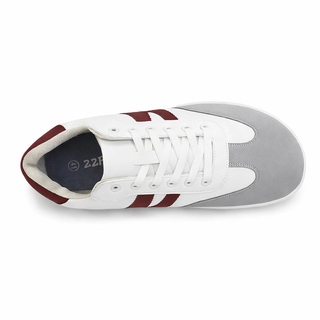 Zapatilla barefoot ZZfaber Niza I blanco con vinotinto vista desde arriba.